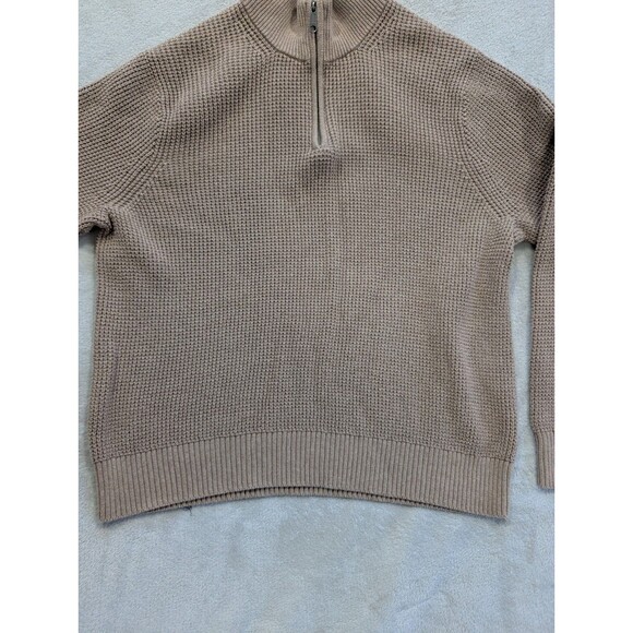 J Crew Mens XL Tan Waffle Texture Cotton Knit 1/4 Zip Sweater Pullover - Picture 11 of 16